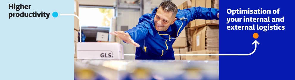 Happy man grabs a package